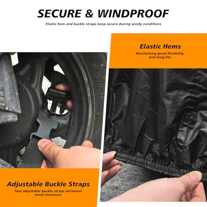 Motorcycle Cover Waterproof Outdoor,Scratch-Proof Cotton Fleece Lining | Weatherproof Moped Scooter and Dirt Bike Storage Cover,with Secure Buckles,Air Vents,Lock Holes,Storage Bag,116x43x55 - size: 116Lx43Wx55H Inch(with cotton)