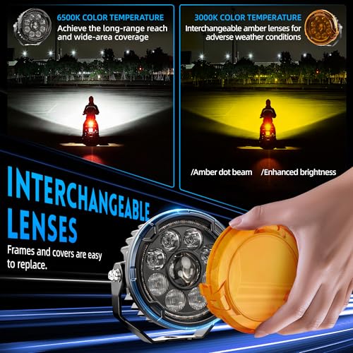 4.5 Inch Motorcycle Lights LED Pod Light White/Amber Fog Lights with Mount Brackets Wire Harness Waterproof 60W Offroad Work Lights for Motorcycle GS Pan America Adventure - size: Pair 4.5 inch