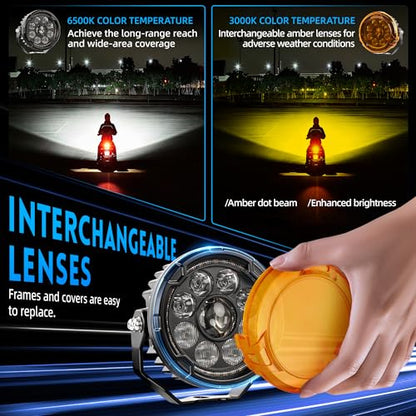 4.5 Inch Motorcycle Lights LED Pod Light White/Amber Fog Lights with Mount Brackets Wire Harness Waterproof 60W Offroad Work Lights for Motorcycle GS Pan America Adventure - size: Pair 4.5 inch