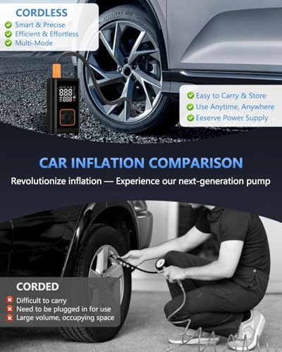 Tire Inflator Portable Air Compressor: 150PSI Cordless Air Pump with 4000mAh Battery, Digital Gauge Auto-Shutoff for Car Tires, Bike, Motorcycle, Balls, Pool Floats & Inflatables