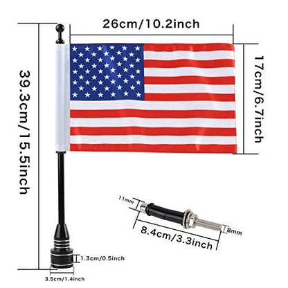 American Flag USA With Black Motorcycle Flag Pole Mount For Harley Davidson Honda Goldwing CB VTX CBR Yamaha - Fits 1/2" Round Luggage Rack - color: American Flag Black Flagpole