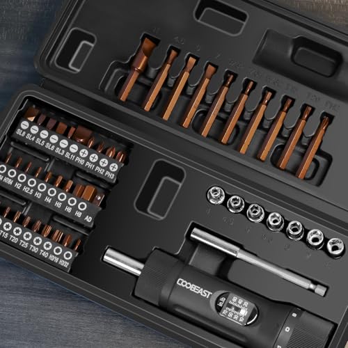 coobeast 49 Pcs Torque Screwdriver 10-70 Inch Pound Torque Screwdriver Set with S2 Bits & Sockets, 1/4” Drive Torque Wrench Screwdriver Set for Maintenance, Tools, Bike Repairing and Mounting - size: 49 PCS