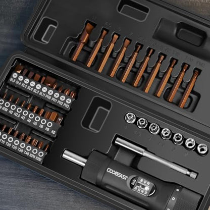 coobeast 49 Pcs Torque Screwdriver 10-70 Inch Pound Torque Screwdriver Set with S2 Bits & Sockets, 1/4” Drive Torque Wrench Screwdriver Set for Maintenance, Tools, Bike Repairing and Mounting - size: 49 PCS