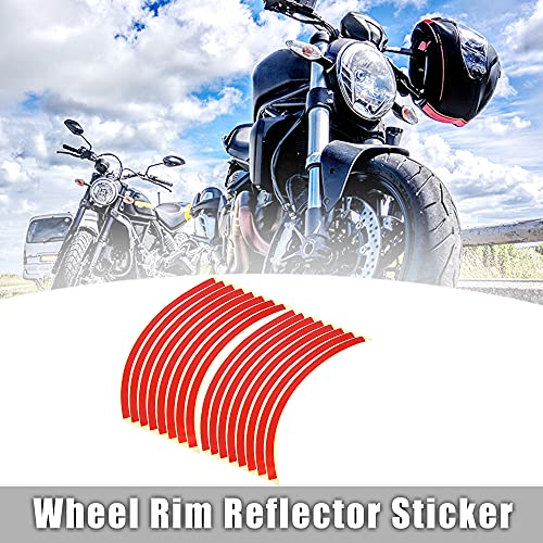 X AUTOHAUX 16pcs Fit 12" Wheel Motorcycle Car Bike Wheel Rim Sticker Strips Reflective Stripe Tape Reflector Red