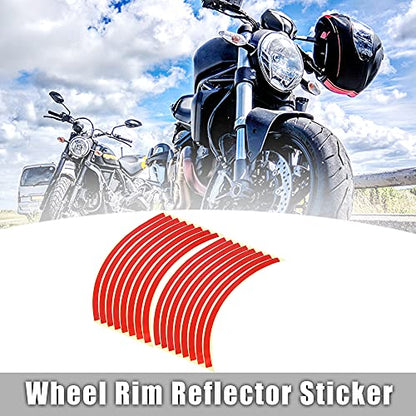 X AUTOHAUX 16pcs Fit 12" Wheel Motorcycle Car Bike Wheel Rim Sticker Strips Reflective Stripe Tape Reflector Red