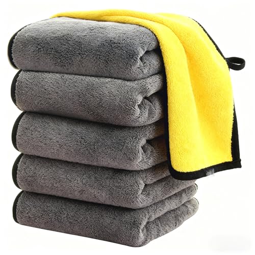 Ultrasoft, Large, Thick and Quick Drying Car Microfiber Cleaning Towel 800GSM Polishing Waxing Auto Detailing Towel Cloth (6pack) (Grey-Yellow) - color: Grey-yellow,6pack