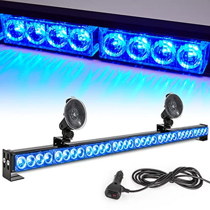 Blue Emergency Strobe Light Bar 36in 13 Flash Patterns Traffic Advisor Warning Hazard Windshield Light Bar Safety Lights with Cigar Lighter for Police Vehicles, Cops Truck (35.5in, Blue 32 Led) - color: Blue