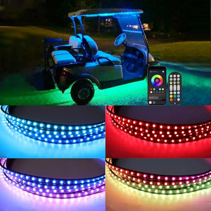 4PCS Golf Cart Underglow LED Light Strip Kit,12-80V,IP65 Waterproof Neon Accent Lighting Kits, Golf Cart Canopy Lights,Glow Neon Underbody Lighting with APP and Remote Control