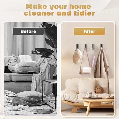 Folding Wall Hook, 4Pcs Foldable Coat Hooks Mounted, Heavy Duty Zinc Alloy No Rust Fold Up Hooks for Hanging Coat, Towel, Key, Hat, Bag, Jacket, Backpack (Gray) - color: Gray, size: 4