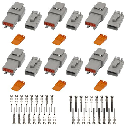 Deutsch DTM Grey 3 Pin Connectors 6 Sets, Waterproof Electrical Wire Connector with Stamped Contacts and Seal Plug for Truck, Off-Road Vehicles, Construction, Agriculture, Marine, Motorcycle Wiring - size: 3Pin-6 Set