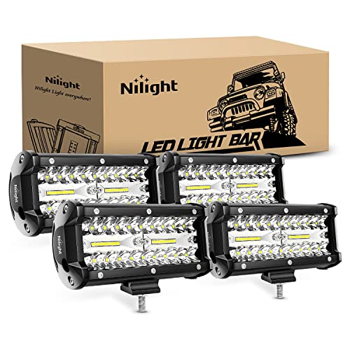 Nilight LED Pods 4PCS 6.5 Inch 120W Light Bar Triple Rows Spot Flood Combo Driving Light Waterproof Led Work Light Off-road Truck Car ATV SUV Cabin Boat, 2 Years Warranty - color: 4Pcs Led Pods, size: Led Pods