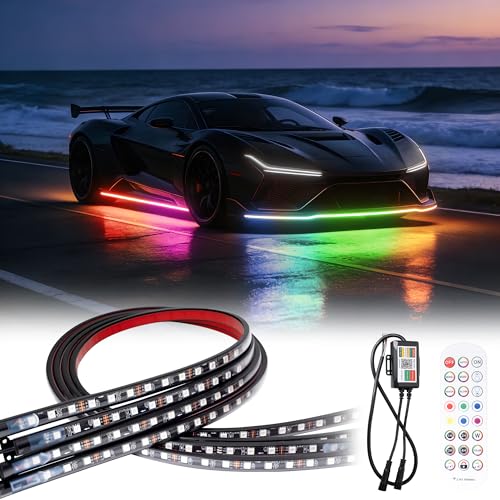Underglow Light Strip RGB - 4PCS Car Neon Lights Kit with 252 LEDs, Dream Color Chasing Strip Lights，Music Sync, Waterproof PVC Underbody Light Strips with APP，Remote Control for Cars Trucks SUVs - color: 4PCS Dream Color Chasing Strip Lights