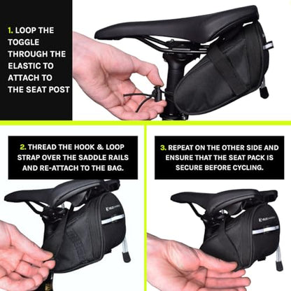 VeloChampion Black Bike Seat Pack Under Saddle Bag | 1 Litre Storage | Ideal for Mountain Road or Hybrid Bikes | Reflective | Water Resistant | Perfect for Repair Kits and Cycling Accessories