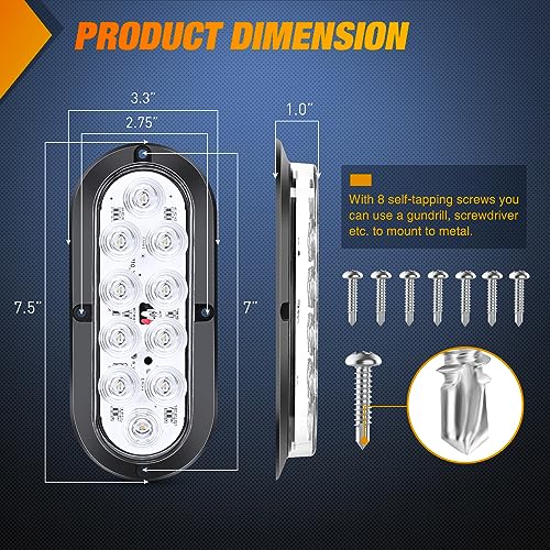 Nilight 6 Inch Oval White LED Trailer Tail Light 4PCS 10 LEDs Waterproof Reverse Back Up Surface Mount Trailers Lights for Truck RV Boat Bus Lorry Camper Van Caravan - color: White Lights Screws 4PCS