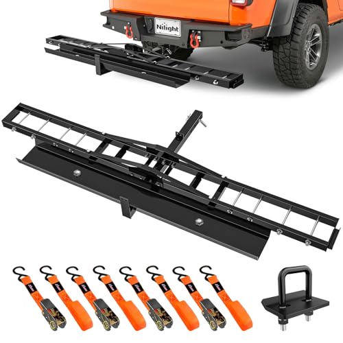 Nilight Motorcycle Hitch Carrier 600LBS, Heavy Duty Dirt Bike Hitch Hauler with 55.11" Longer Ramp, Pin, Tie-Down Strap and Tightener, 2" Receiver, 5" Wide Tire - color: Motorcycle Hitch Carrier Steel 600 LBS