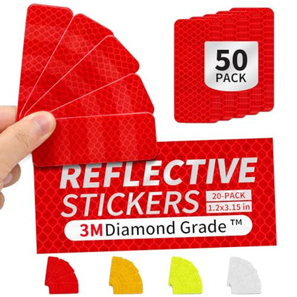 50 Pcs Super Reflection Reflective Stickers Made of 3M DG3, Red Outdoor Waterproof Safety Reflective Tape for Car/Bike/Mailbox/Helmet/Truck - Safety Stickers Red - color: Red 50pcs
