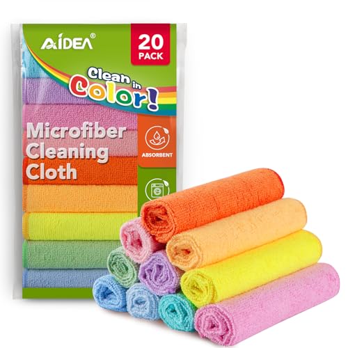 AIDEA Microfiber Cleaning Cloth, 20PK, Colorful Lint-Free Vibrant Cleaning Rags, Microfiber Towels for Cars, Wash Cloths, Dusting Cloth for Home, Window, Cleaning Supplies, 11.5"×11.5" - color: Multicolor