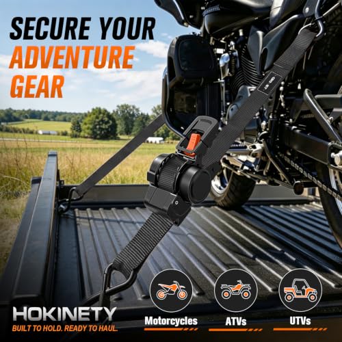 Retractable Ratchet Straps - 1 Inch x 10 Feet, Heavy Duty Handle-Press Auto Self Retracting Tie Down Straps, 1500 lb for Truck, Motorcycle, ATV, UTV, Cargo Trailer, Black 4 Pack