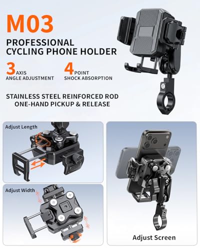 Delobon Motorcycle Phone Mount with Safety Lock, One-Hand Operation Bike Phone Holder for Electric Scooter/ATV/Bicycle Handlebar, for iPhone Samsung 4.7–7.0 in Smartphones (Sleek Black)