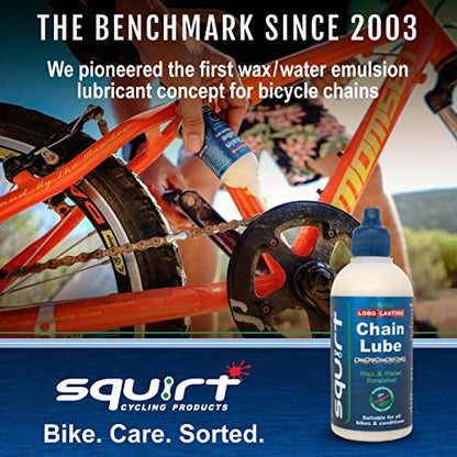 Squirt Chain Lube for Bikes 120 ml – Long-Lasting Lubricant for All Bike Chains – All-Weather Dry Bike Chain Lube to Reduce Noise & Chainsuck – Bicycle Tools & Maintenance Aid | bike-oils - size: 1 Pack, 120 ml