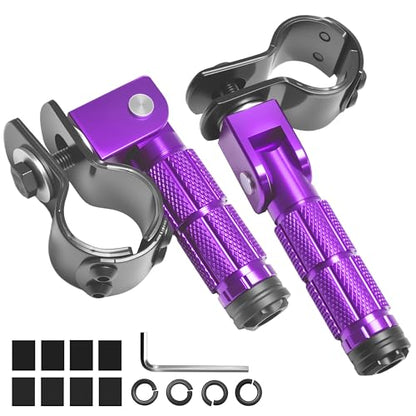 M8 Motorcycle Foot Pegs Folding Rearsets-90 Degree Foldable Footrest Fit 0.86-1.37in Brackets, Anti-Skid CNC Footpegs with Rubber Gasket for Pit Bike Dirt Bike Adventure Touring Bikes (Purple) - color: Purple