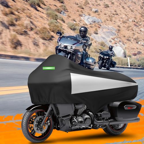Motorcycle Half Cover with Elastic Hook and Reflective Strip Waterproof Dustproof Sunproof at All Seasons Suitable for Touring Models Road King Street Glide Road Glide and More (Black&Silver) - color: Black&Silver