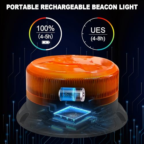 AnTom Remote Control Wireless Strobe Lights, Waterproof Rechargeable LED Battery Powered Beacon Light with Strong Magnetic Base, Vehicle Emergency Flashing Warning, Amber