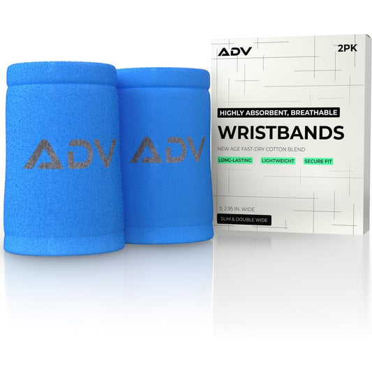 ADV Tennis Wristbands with New Age Polyester Cotton Blend - Ultra Absorbent Wrist Sweatbands - Doublewide & Slim Wrist Bands for Sweat - 4 Pack or 2 Pack - color: 2-Pack Blue, size: Small