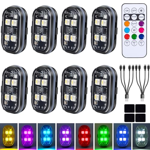 Upgraded 4LEDs 8PCS Wireless LED Strobe Lights with Remote Control, 8 Colors Type-C Rechargeable Led Lights Anti Collision Warning Light for Car Motorcycle Bike Drone Aircraft - size: 8pcs