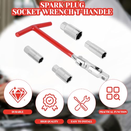 5 Pcs Spark Plug Socket Wrench T-Handle (14mm/16mm/18mm/21mm) Universal 5/8" & 13/16" Spark Plug Gap Tool for Small Engine, Lawn Mower Motorcycle Accessories Small Motor Vehicles