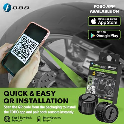 FOBO Bike LITE Wireless Tire Pressure Monitoring System (TPMS) – Bluetooth 5.0 Tire Pressure Sensor | Real-Time Tire Pressure Monitoring | Easy QR App Setup | iOS & Android Compatible TPMS Sensors
