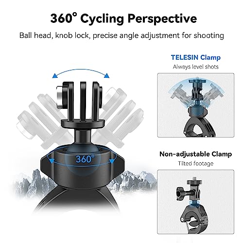 Adaptom Bike Mount+Phone Holder, 360 Rotation Camera Bicycle Motorcycle Rearview Mirror Tube Clamp for GoPro Max Hero 12 11 10 9 8 Insta360 DJI Action Accessories