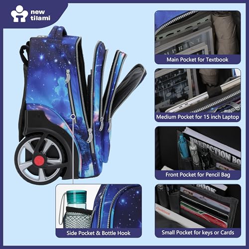 NEW TILAMI 20" Rolling Backpack for Teens Adults, Climbing Stairs Waterproof Backpack with Wheels for School Business Trave Camping with Laptop Compartment, Fit 17 Inch Laptop, Spacey Blue - color: Spacey Blue
