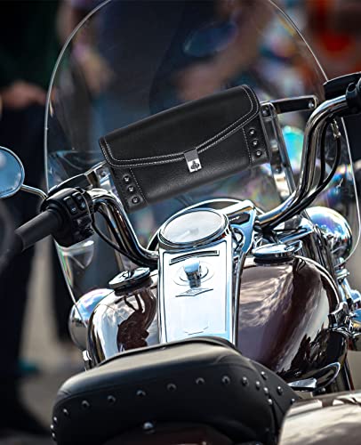 KEMIMOTO Motorcycle Windshield Bag 10" Windscreen Studded Pouch Compatible with Road King 1995-2019 2020 2021 2022 2023 2024 Softail Storage Tool