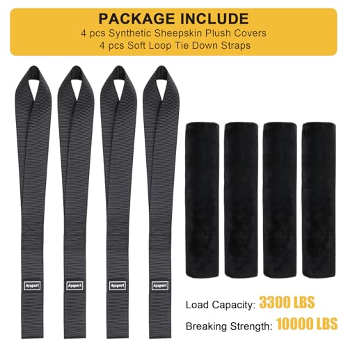 Ayaport Soft Tie Cover Set Include 4 pcs Synthetic Sheepskin Plush Covers and 4 pcs Soft Loop Tie Down Straps for Protecting Motorcycle, Dirt Bike, ATV, UTV etc. 1.5"x18" - size: 1.5"x18“