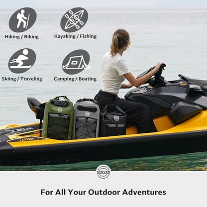STOVER 5/10/25/30/40/55L Waterproof Dry Bag- Roll-Top Backpack w/Phone Case- Kayaking, Hiking, Camping, Boating- Men/Women - color: 30l Grey (With Phone Case), size: 30L