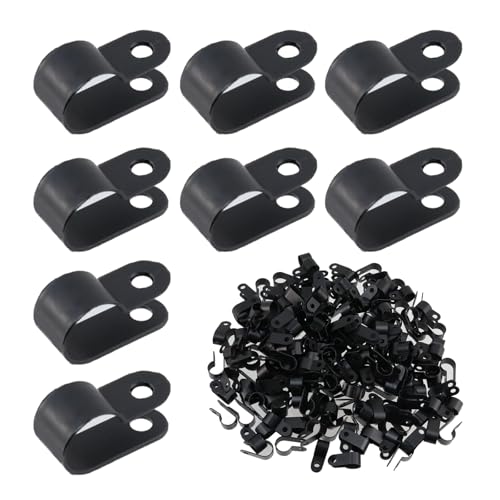 Antrader R-Type Cable Clamp White Nylon Cable Organizer Clips for 1/2 Inch Diameter Wire Rope Management Pack of 200, with 200pcs Screws - color: Black, size: 1/2 Inch
