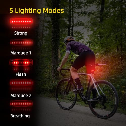 2 Pack LED Bike Tail Light,1200mAh Runtime 50 Hours,USB Rechargeable Bicycle Rear Light,IPX5 Waterproof,5 Light Modes for Adults Kids Men Women Road Mountain