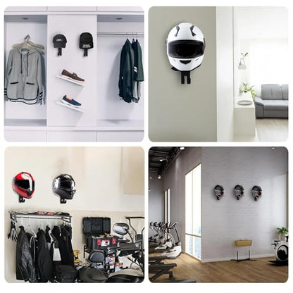 2-Pack Helmet Holder Wall Mount, Helmet Hanger,Motorcycle Gear Rack with 2 Key Hooks, Constructed with Solid Wood & Strong Steel for Bike Tactical Gear Baseball Football Skiing Helmet