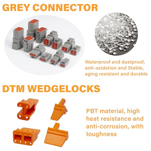 Deutsch DTM Grey 4 Pin Connectors 6 Sets, Waterproof Electrical Wire Connector with Stamped Contacts and Seal Plug for Truck, Off-Road Vehicles, Construction, Agriculture, Marine, Motorcycle Wiring - size: 4Pin-6 Set