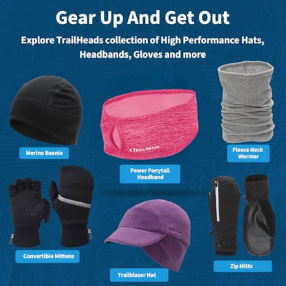 TrailHeads Womens Ponytail Headband - Moisture Wicking Hair Headband for Running, Winter, Workout - Athletic Headband Women - color: heather pink