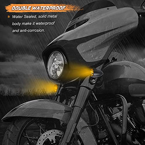 NTHREEAUTO Motorcycle Blinkers, Waterproof Aluminum Bullet LED Turn Signals, Universal Amber Indicator Light Compatible with Harley Dyna, Honda, Yahama, Bobber,Suzuki and Kawasaki 12V Motorbikes - color: Black/Amber