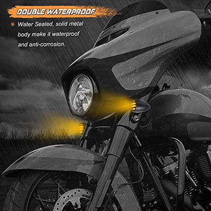 NTHREEAUTO Motorcycle Blinkers, Waterproof Aluminum Bullet LED Turn Signals, Universal Amber Indicator Light Compatible with Harley Dyna, Honda, Yahama, Bobber,Suzuki and Kawasaki 12V Motorbikes - color: Black/Amber