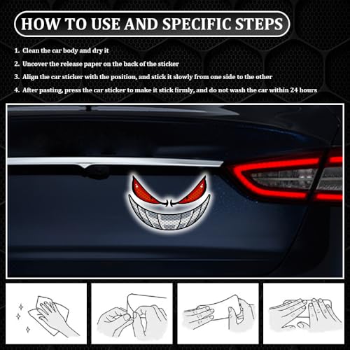 Car Reflective Devil Eyes Sticker Decal, Devil Smile Auto Safety Warning Sticker, Waterproof Self-Adhesive Evil Grin Eyes Sticker for Cars, Motorcycles, Trucks, Laptops, Windows (Style 2) - color: Style 2