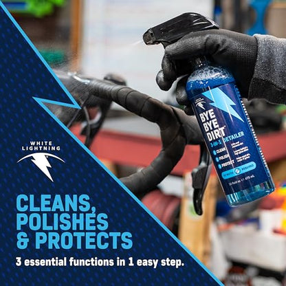 White Lightning Complete Bike Cleaning Kit – At-Home Bicycle Maintenance System with Clean Ride Self-Cleaning Wax Lube, Clean Streak Degreaser, & Bye Bye Dirt 3-in-1 Detailer for Frames & Drivetrains