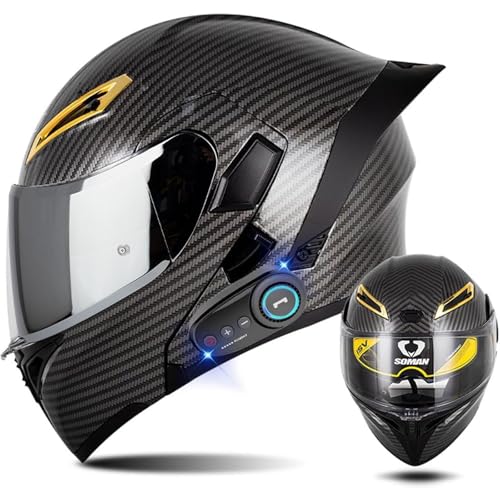 AAREG Bluetooth Modular Motorcycle Helmet with Tail DOT Approved Flip Up Front Helmets Dual Anti-Fog Visors Full Face Helmet Built-in Mp3 Integrated for Adults Men Women 55-64CM (T, Small) - color: T, size: Small