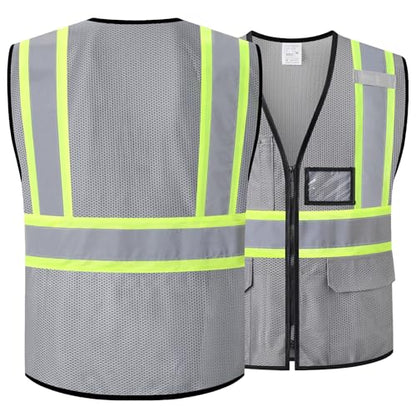 Reflective Safety Vest for Men Women Hi Vis Vest with Pockets High Visibility Vest Mesh Construction Vests Meets ANSI/ISEA Standards (Grey-33, Medium) - color: Grey-33, size: Medium