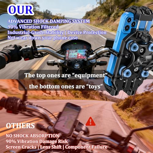 LOKTENWO Motorcycle Phone Mount-[Triple Vibration Dampener] & [Metal Adjustment Arm]，Motorcycle Cell Phone Holder, Bike Phone Mount for iPhone 17 16 15 Pro Max, 5.4-7.2" Smartphones