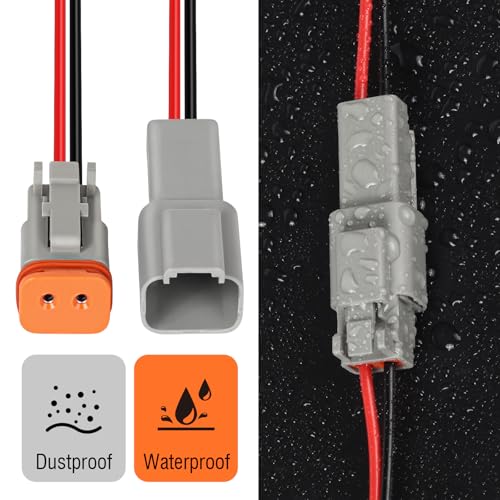 DT 2 Pin Waterproof Electrical Deutsch Connector Kit - 14 AWG Wire, Male & Female Plug Automotive Wiring Harness for Car, Truck, Boat, Motorcycle, LED Light - 3 Pack (Grey) - size: 14AWG