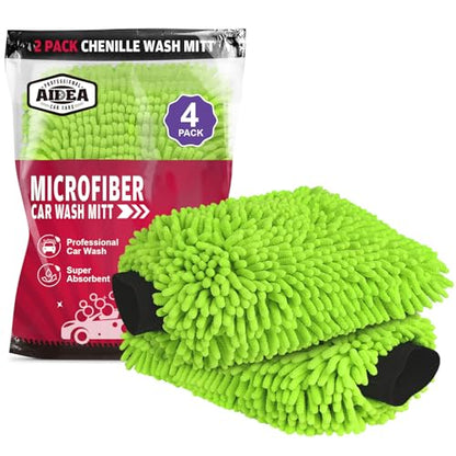 AIDEA Car Wash Mitt Microfiber, 4PK Scratch Free Lint-Free, Premium Chenille Microfiber Mitt Car Wash Brush, Green, Regular Size 7.12''X10.14'' - color: Green, size: 4PK-7.12''X10.14''